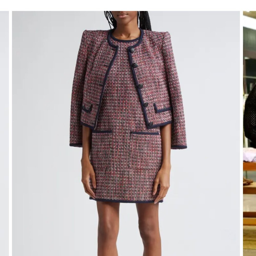 Veronica Beard Sleeveless Tweed Minidress Set Red/Navy Dress size 8 Blazer 10